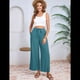 thumbnail image 4 of Pantalones de y Algodón para Mujer, Informales, de Verano, para Playa, con Cordón, Holgados, de Pierna y Bolsillos. Azul y Verde L, 4 of 9