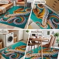 thumbnail image 6 of Squid Marine Life Washable Area Rugs 4'x6', Teal Green Ocean Seawater Low Pile Throw Living Room Rug Non-Slip Sturdy Edge Binding Carpet for Indoor Entryway Bedside Kitchen, 6 of 9
