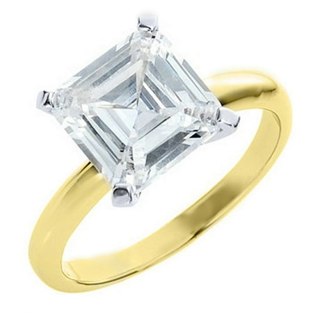 14k Yellow Gold 1 Carat Solitaire Asscher Cut Diamond Engagement Ring
