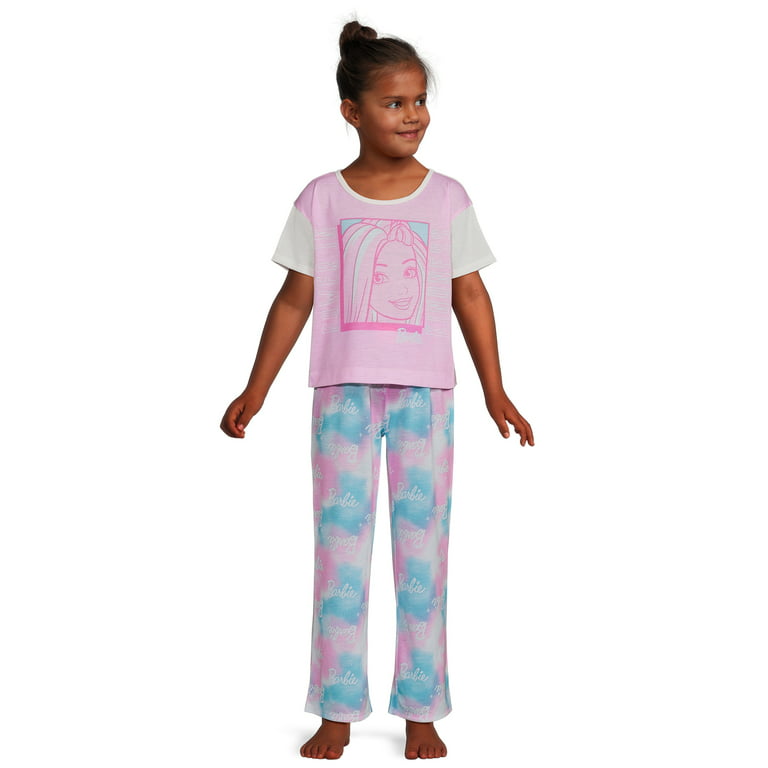 Barbie Girls Short Sleeve Long Flare Leg Pant 2-Piece Pajama Sleep Set,  Sizes 4-12 