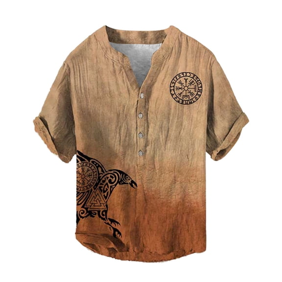 BUWTTER Men T Shirts Graphic Print Norse Mythology Tee Casual Short Sleeve Comfortable Blend Top Shirts for Men Khaki L