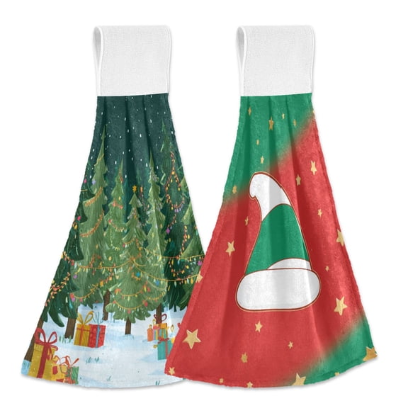 IAUYY Kitchen Hanging Towels Set of 2 100% Polyester Absorbent, Super Soft Hand Towels with Hanging Loops for Bathroom Kitchen Decorated Beautifully Cute Elements