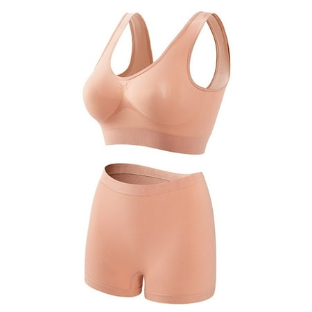 GlTpooo Workout Underwear Sets for Women Plus Size Comfy Breathable Seamless Bralettes with Shorts Legging 2 Pieces Yoga Sports Bra and Panties Pink 2XL