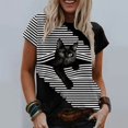 thumbnail image 2 of Camiseta informal para mujer con estampado de gato y cuello redondo, blusa de manga corta, Tops Fridja  bn4689, 2 of 4