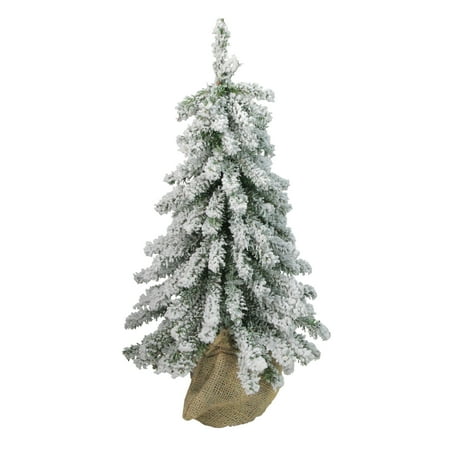 Small Potted Christmas Trees 1.25' Potted Flocked Downswept Mini Village Pine Medium Artificial Christmas Tree - Unlit ()