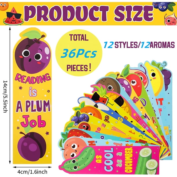 60 Pcs Scented Scratch & Sniff Bookmarks - Fruit Food Theme, Bulk Pack For Students, Classroom Gifts