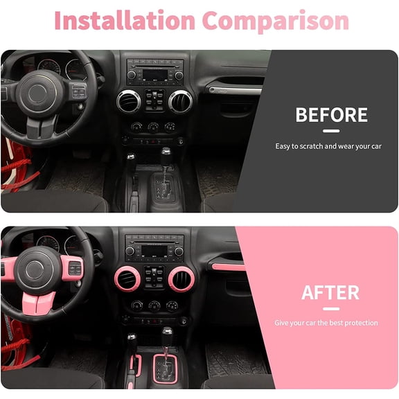 18PCS Full Set Interior Trim Kit for Wrangler JK JKU 2011-2018 4 Door Center Console Cup Holder Gear Cover Trim Pink