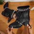 thumbnail image 4 of Willtoo Women's Tassel Cowboy Cowgirl Boots with Studded Dress Ankle Booties Fringe Chunky Heel Western Boots Black, 4 of 6
