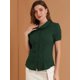 thumbnail image 2 of INSPIRE CHIC Camisa De Manga Corta Suave Con Botones Y Cuello Peter Pan Dulce Para Mujer Verde oscuro M, 2 of 6