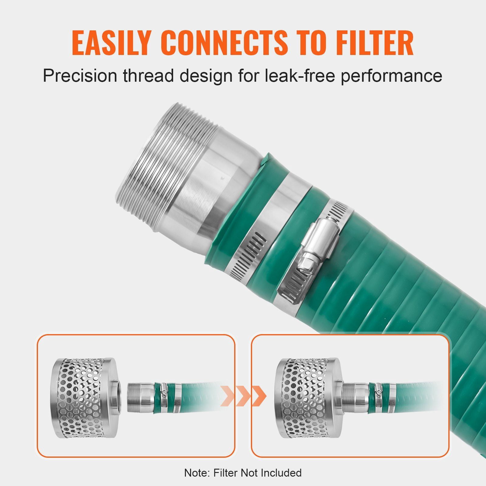 2 in x 20 ft Green Heavy-Duty Suction Hose with Complete Fittings – High-Quality, Durable & Flexible