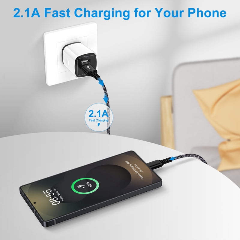 2.1A Dual-Port Fast Wall Charger Block, Phone Charger with 2Pcs 10FT Cables, Power Adapter Compatible with iPhone 17/16/15 Pro Max iPad Pro Galaxy S26 Android,Black