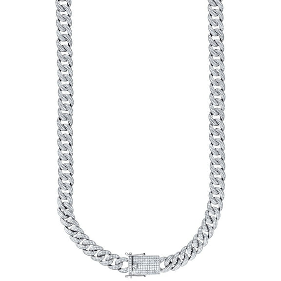 925 Sterling Silver Mens Cubic Zirconia Comfort Curb Chain 12mm 26 Inch Necklace for Men