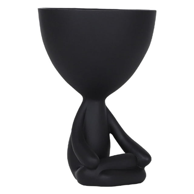 Maceta humanoide de resina, adorno para maceta, adorable para decoración de mesa. Negro de piernas cruzadas