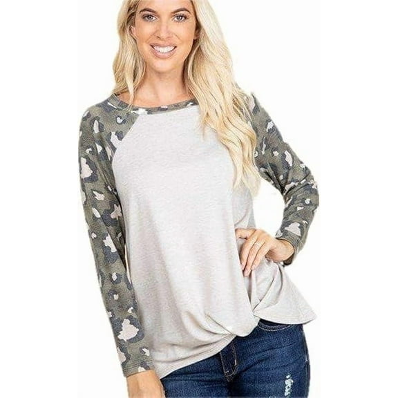 Fashion Vibeology Casual French Terry Side Twist Top, Long Sleeve Blouse, M