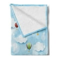 thumbnail image 2 of Cartoon Soft Flannel Fleece Throw Blanket, Spring Landscape with Rainbow Clouds Air Balloons and Bicycle on Daisy Grass, Cozy Plush for Indoor and Outdoor Use, 70" x 90", Multicolor, by Ambesonne, 2 of 5