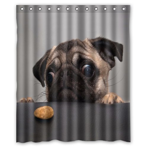 MOHome Pug Dog Shower Curtain Waterproof Polyester Fabric Shower