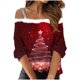 thumbnail image 2 of Puntoco Camiseta con estampado navideño de hombros descubiertos y estilo casual para mujer, 2 of 5