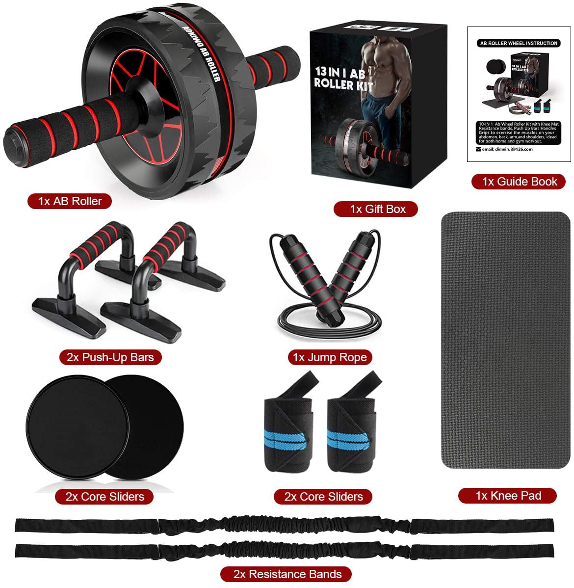 Exercise Equipment for Abs AB Workout Equipment Arms Extra Cable & Accesories Jump Rope Core Knee Pad Legs 3-in-1 AB Wheel Roller Kit + Gliding Discs 3 Years Warranty-Workout Equipment