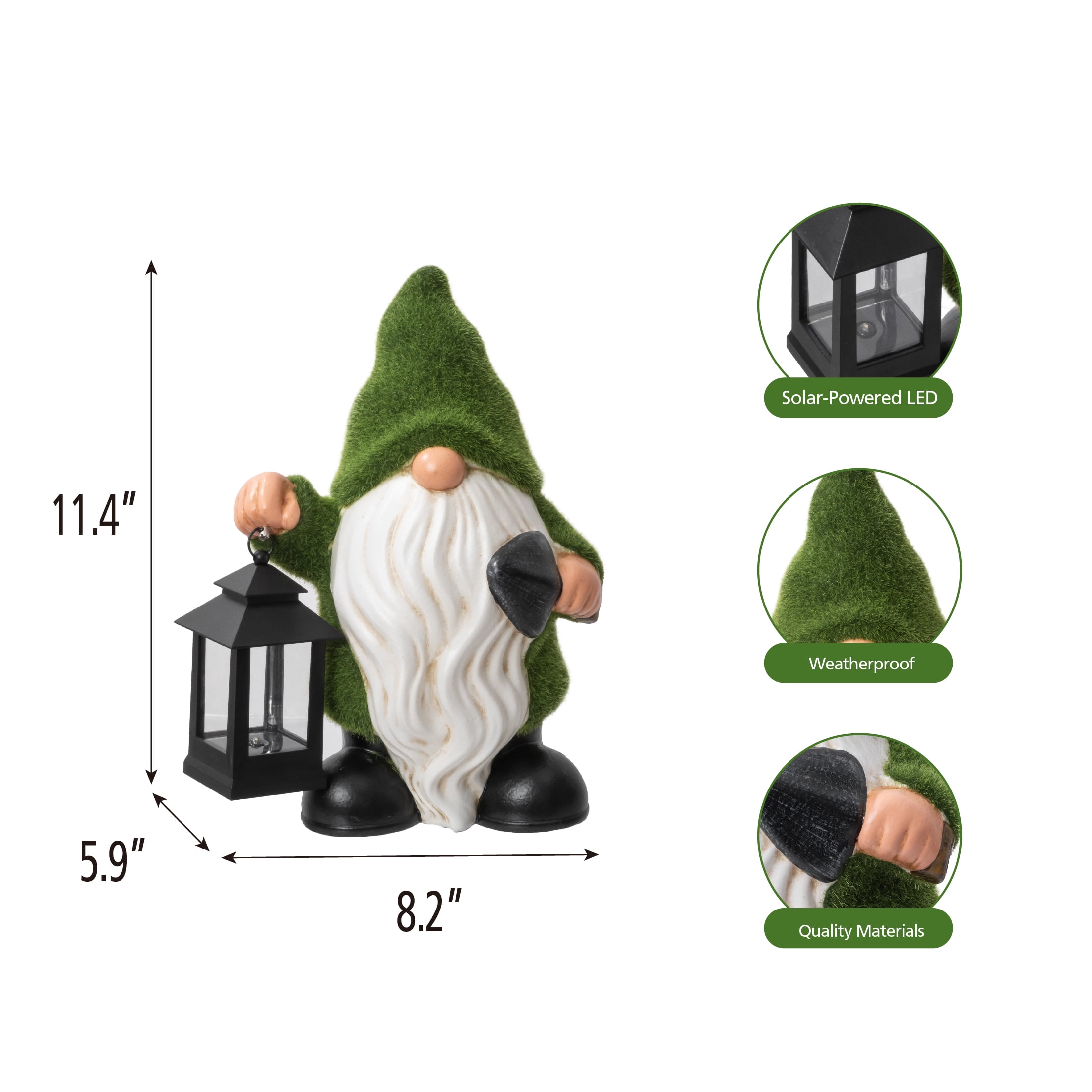 Mainstays Solar Mossy Gnome Garden Statue with LED Lantern