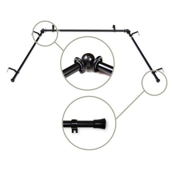 144" Black Basic Adjustable Bay Window Curtain Rod