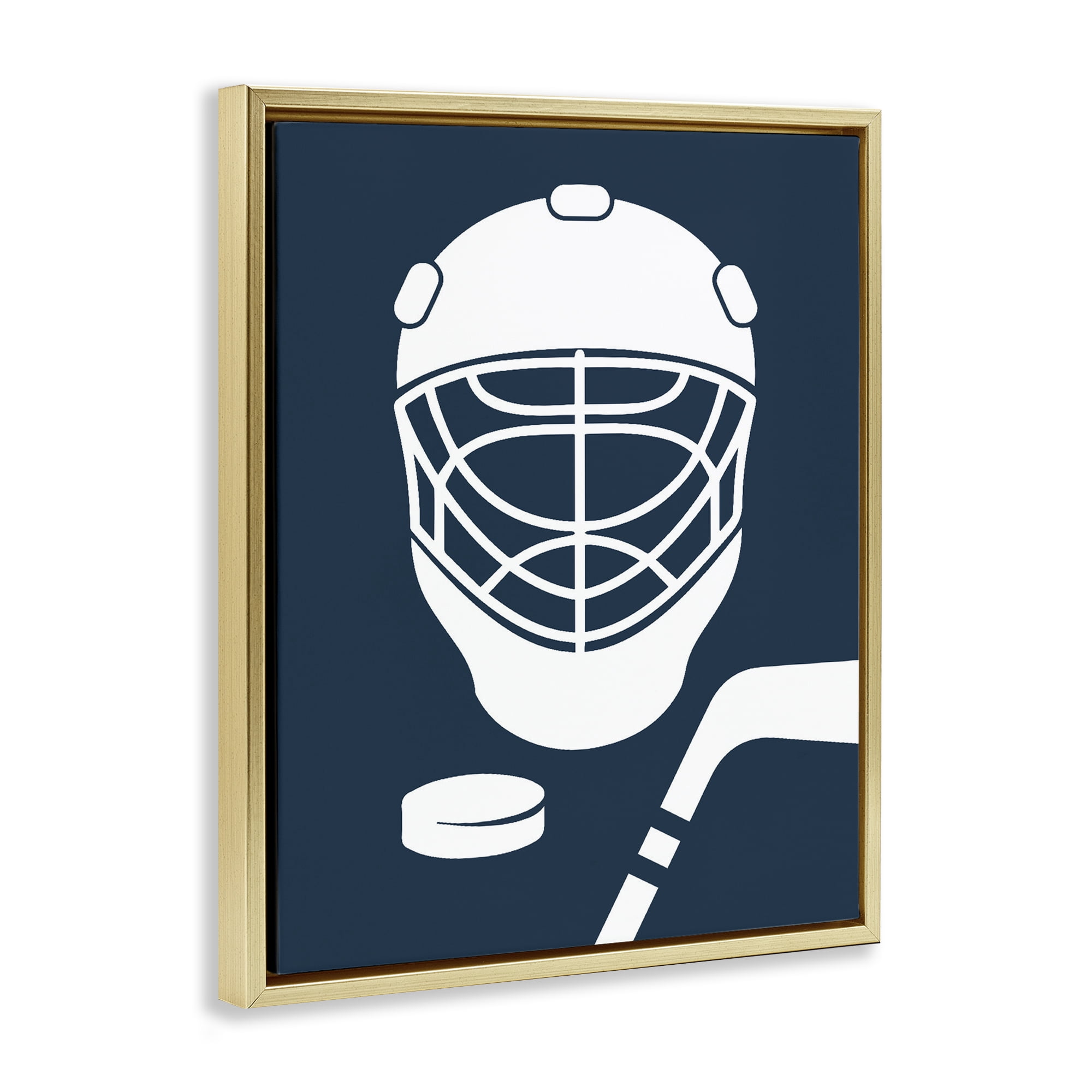 Stupell Industries Hockey Mask Blue & White Gold Framed Floater Canvas Wall Art, design by Melody Hogan
