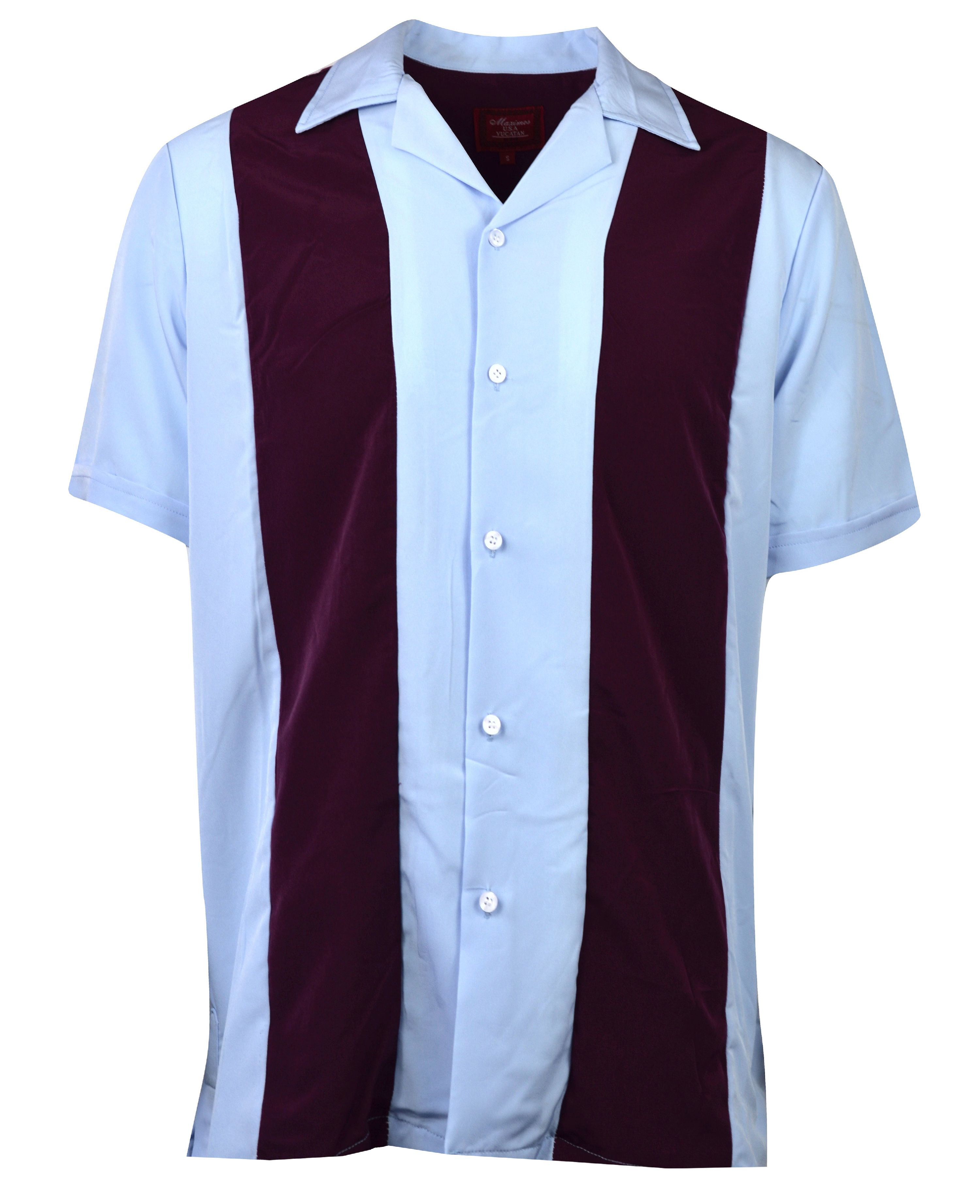 Maximos Men's Bowling Shirt Retro Button-Up Short Sleeved Striped Color ...