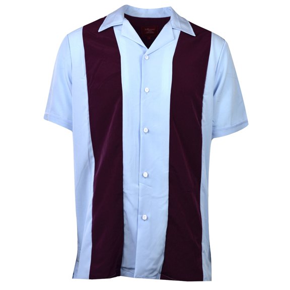 Maximos Men's Bowling Shirt Retro Button-Up Short Sleeved Striped Color Block Burgundy - Light Blue M