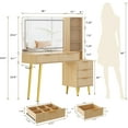 thumbnail image 2 of Coiffeuse Cannelée avec Miroir Éclairé, Dessus en Verre, Prise de Courant Intégrée, Tiroirs et Tablette de Rangement, Table de Toilette Moderne pour Chambre, 2 of 6