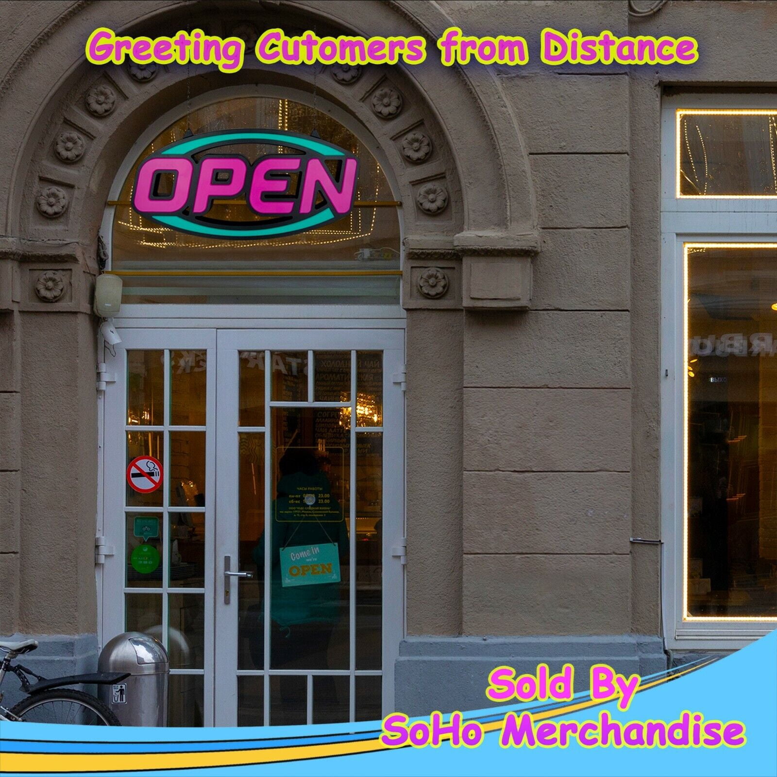 Extar Large Open Sign for Businbess - Ultra Bright LED Open Neon Sign for Store w/ Key Fob Remote Control - Animated Flashing LED Open Signs, Shop Light (32" x 16" Oval, Pink & Green)