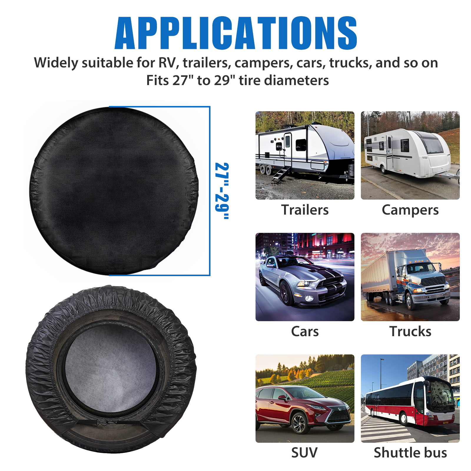 4pcs Wheel Tire Covers, EEEkit Waterproof Motorhome Wheel Covers for 27-  29inch Tire Diameters, UV Coating Tire Protectors Fit for RVs, Trailers,  Campers, Cars, and Trucks