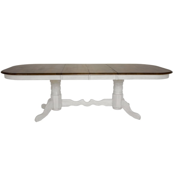 Andrews 7Pc 96" Oval Extendable Dining Set in Antique White/Chestnut Brown Wood