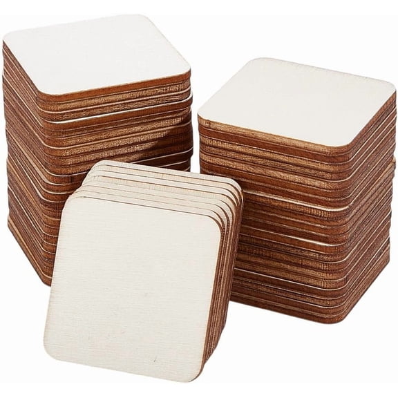 200pcs 1.6 Inch Unfinished Wood Pieces Small Square Blank Wooden Cutouts Natural Slices Wood Pieces Ornaments Project Supplies