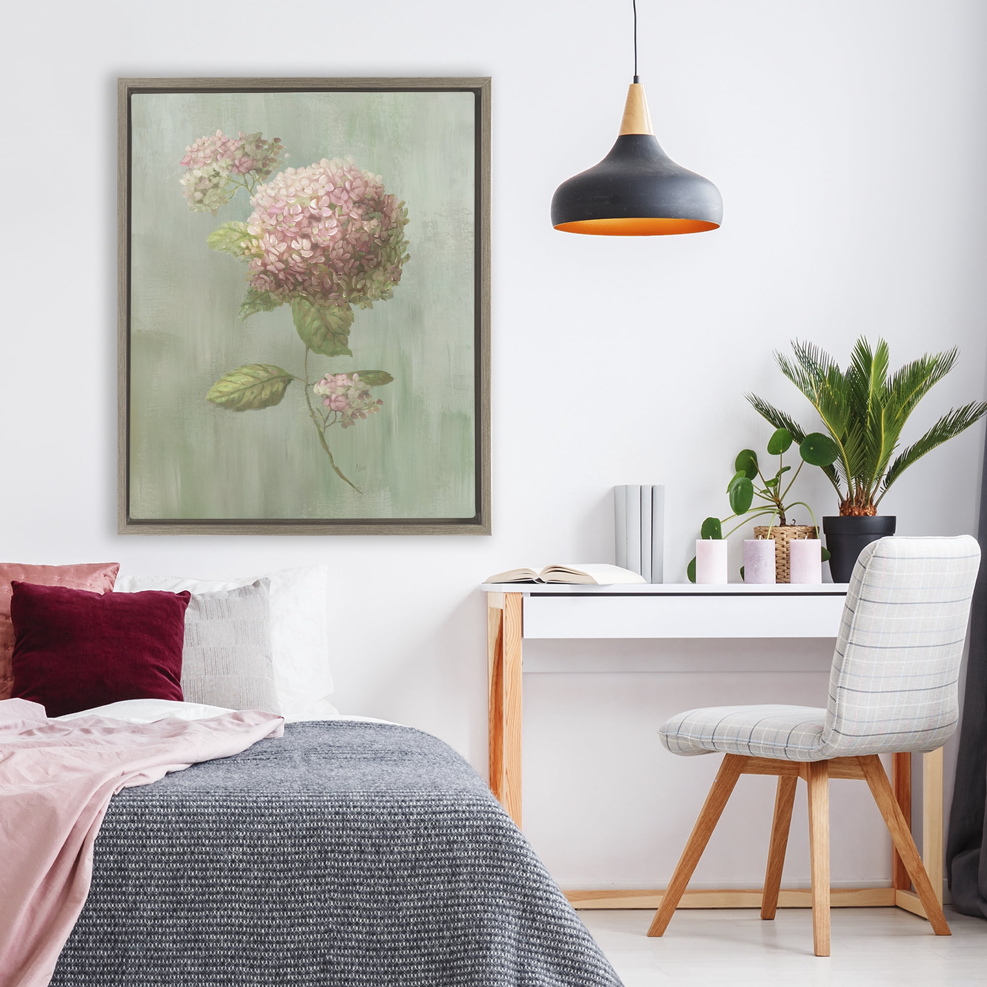 Stupell Industries Single Hydrangea Bushel Brown Framed Floater Canvas Wall Art, design by Nan
