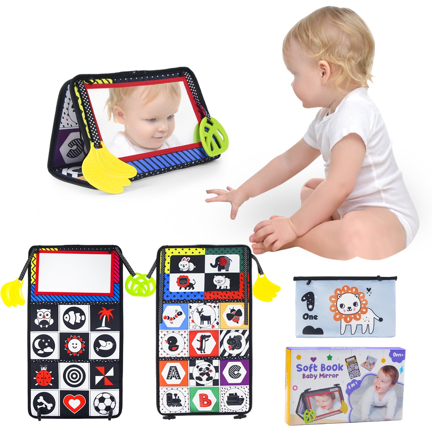 Baby Mirror Toys with Soft Cloth Book Teether Distorting Mirror Infant
