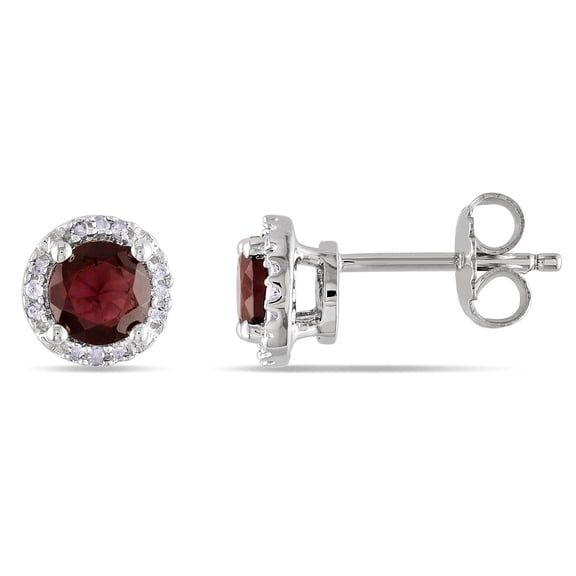 Everly Women's 1 1/6ct TGW Garnet and Diamond Accent Sterling Silver Halo Stud Earrings
