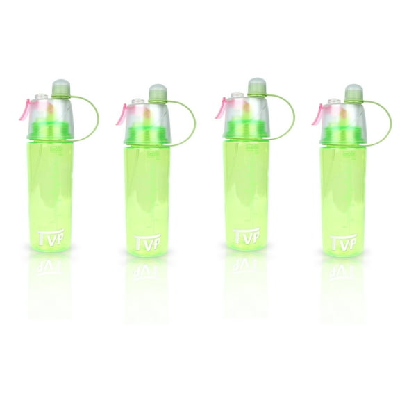 TVP Mist Spray and Sip, 2 in 1 Water Bottle for Sports & Outdoor Use, 20oz Green 4 Pack