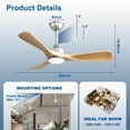 thumbnail image 2 of 42-Inch Burlywood Ceiling Fan with Light: Indoor/Outdoor Use Hanging Fan, Remote & APP Control, High Efficiency with Quiet DC Motor, Timer Function, 2 of 8