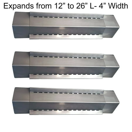 Set of 3 Adjustable Stainless Steel Heat Plates, Vaporizer Bars for Grill King, Aussie, Charmglow, Brinkmann, Uniflame, Lowes Model Grills, Expands from 12" to 26" L