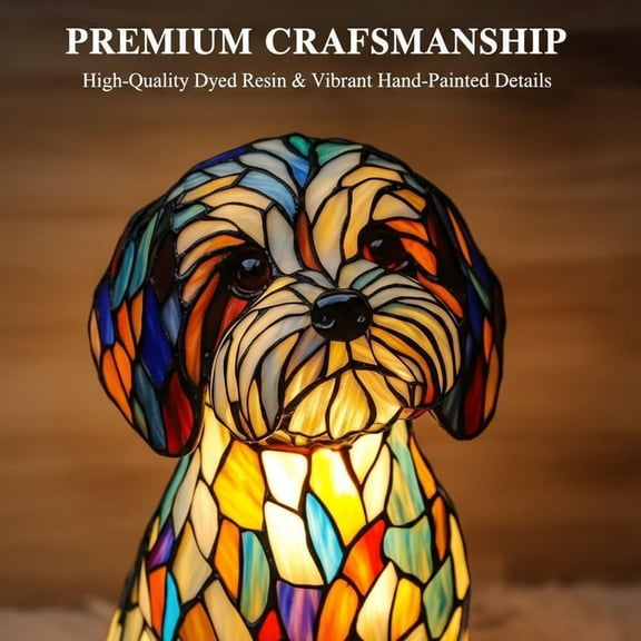 Small Dog Lamp Retro Stained Resin Night Light,3D Cute Puppy Table Lamp Gift for Home Decor,Rainbow Puppy Lamp Stained Glass Dog Light,Charge Powered Lamp for Bedroom Desk