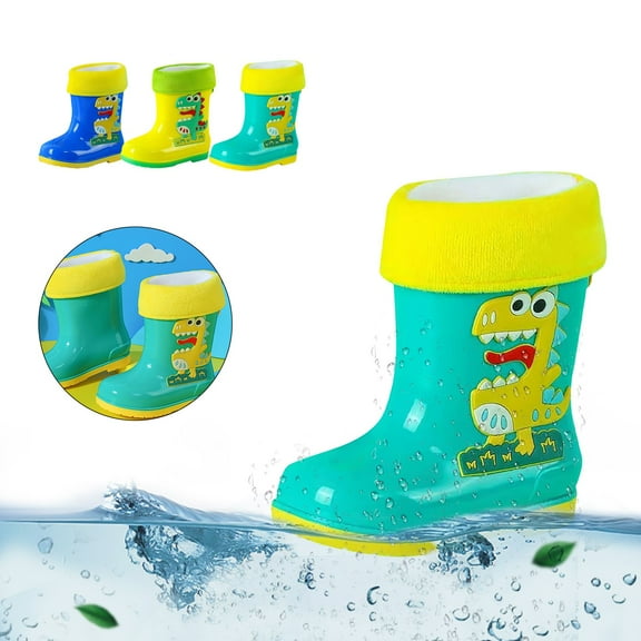 Hpapadks Toddler Rain Boots Rubber Non Waterproof Cute Cartoon Water Shoes Casual Hiking Wide Calf Blue 3.5-4 Y