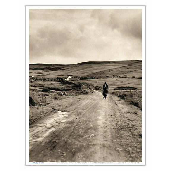 Country Road - County Clare Ireland - Vintage B&W Photograph by Dorothea Lange c.1954 - Master Art Print (Unframed) 9in x 12in