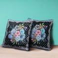 thumbnail image 4 of Amrita Sen Flowers Indoor/Outdoor Pillow with Removable Cover in Black Blue16x16, 4 of 5