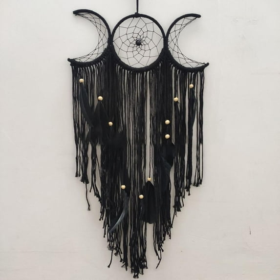 Triple Moon Goddess Macrame Woven Wall Hanging,Boho Half Moon Dream Catcher Decor,White Cotton Cord Handmade Home Decoration