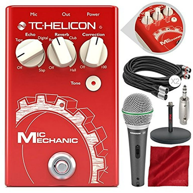 TC-Helicon Mic Mechanic 2 Vocal Toolbox Effects Pedal with Dynamic  Microphone and Deluxe Bundle