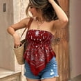 thumbnail image 2 of JULMCOMO Tube Tops for Women Paisley Bandana Strapless Smocked Tube Tops Boho Graphic Print Off Shoulder Y2K Casual Bandeau Red S, 2 of 4