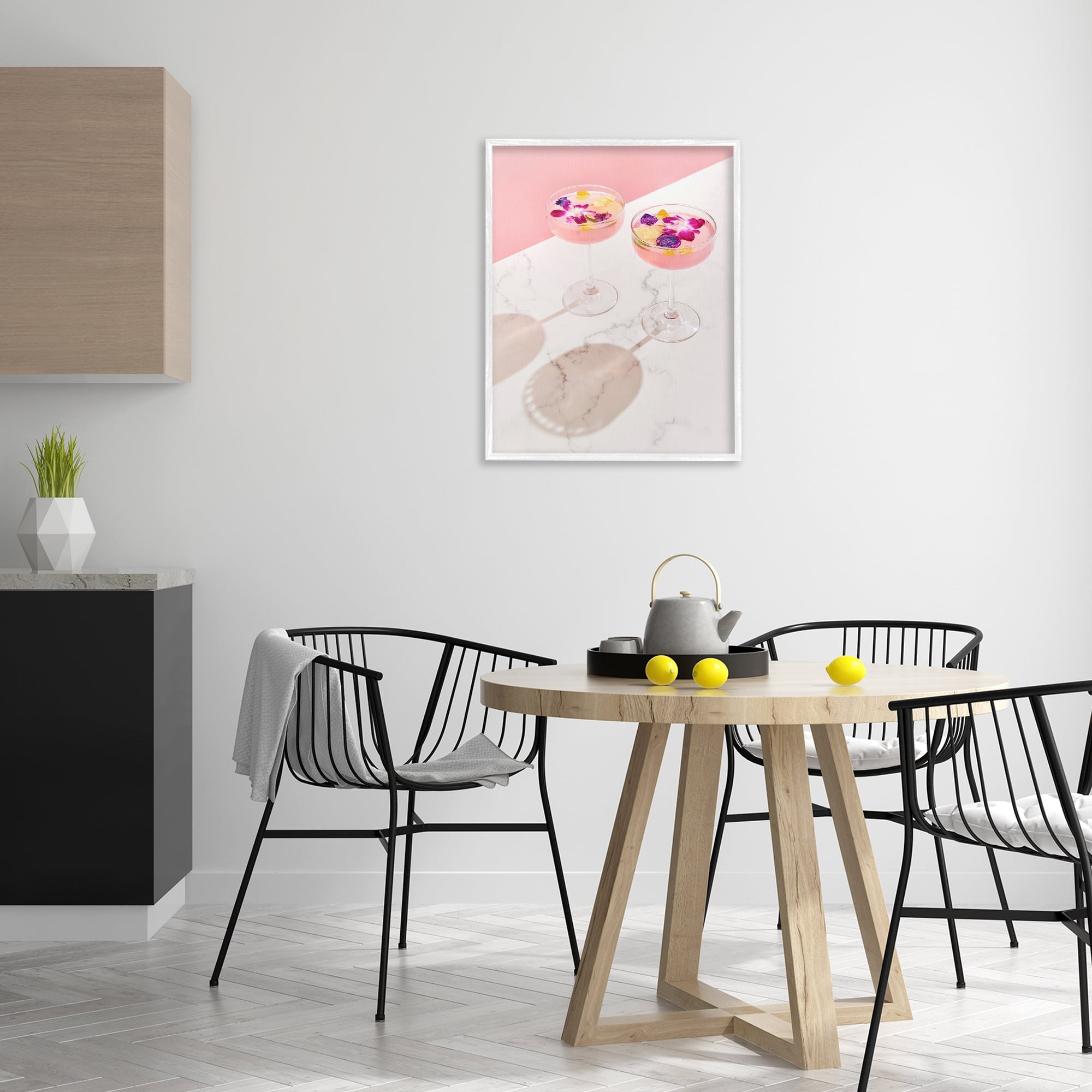 Stupell Industries Pink Floral Cocktails Food & Beverage Painting White Framed Art Print Wall Art, 24 x 30