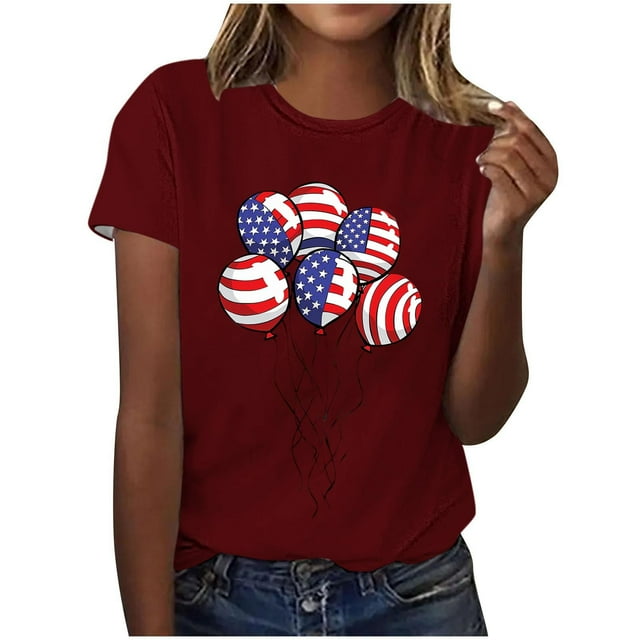 Tops de Ajuste Suelto para las Mujeres Sudadera Casual Impresa Manga Corta Cuello Redondo Superior, Poliéster