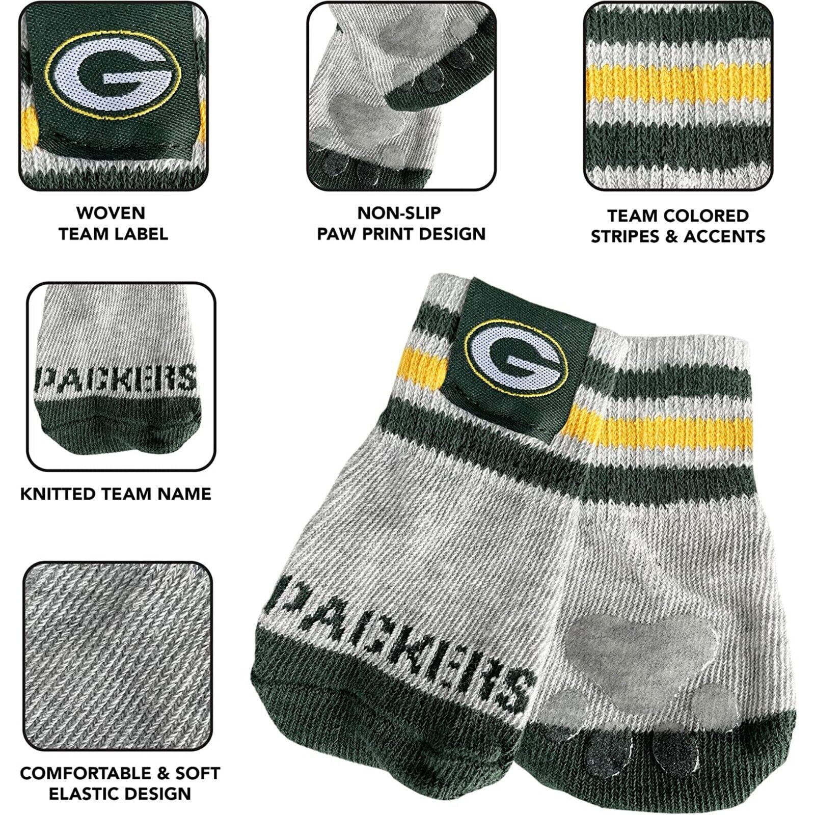 NFL Anti Slip Dog Socks with Elastic Ribbed Top Indoor/Outdoor Paw Protection