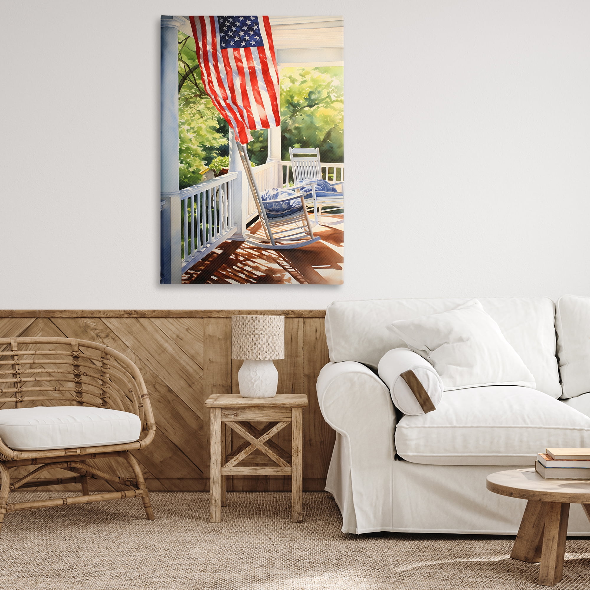 Stupell Industries Vintage American Porch Scenery Painting Gallery Wrapped Canvas Art Print Wall Art, 30 x 45