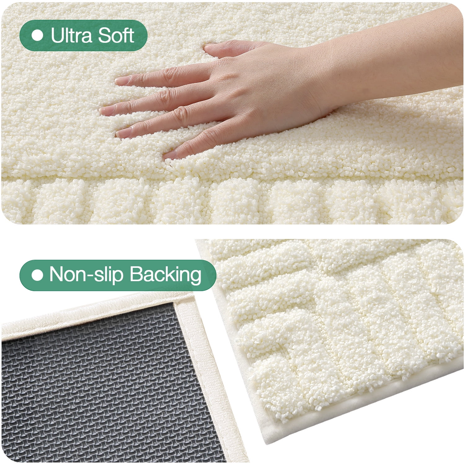 FRABE Bathroom Rugs Non Slip with Rubber Backing, Extra Soft Plush Microfiber Bath Rug Absorbent, Machine Washable Bath Mat Quick Dry for Tub, Shower, Ivory White, 20"x32"